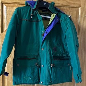 Green Ski Jacket with Blue Accents